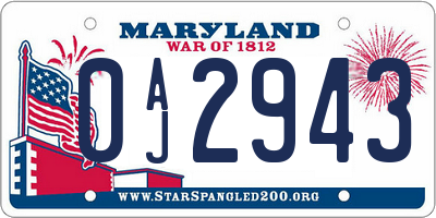 MD license plate 0AJ2943