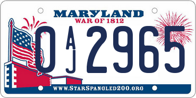 MD license plate 0AJ2965