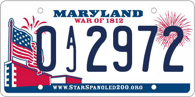 MD license plate 0AJ2972