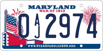 MD license plate 0AJ2974