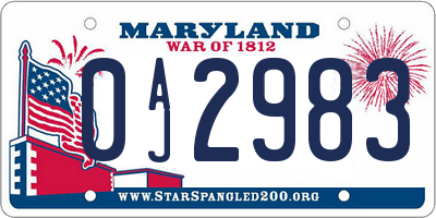 MD license plate 0AJ2983