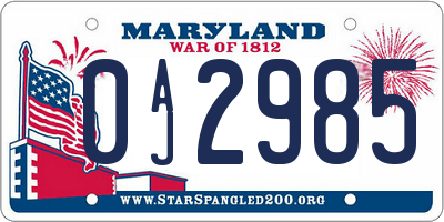 MD license plate 0AJ2985
