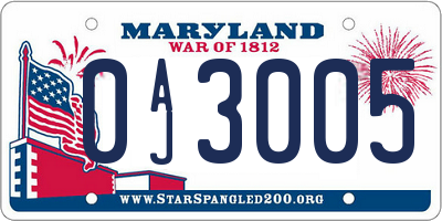 MD license plate 0AJ3005