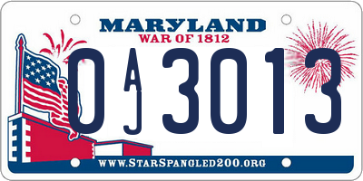 MD license plate 0AJ3013