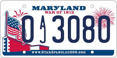 MD license plate 0AJ3080