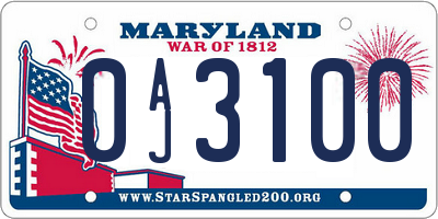 MD license plate 0AJ3100