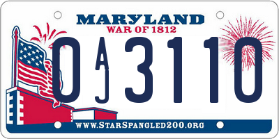 MD license plate 0AJ3110