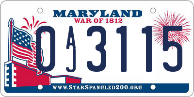 MD license plate 0AJ3115