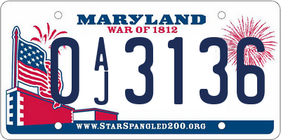 MD license plate 0AJ3136
