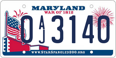 MD license plate 0AJ3140