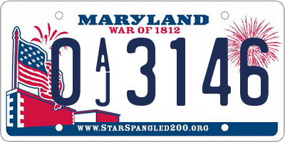 MD license plate 0AJ3146
