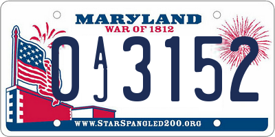 MD license plate 0AJ3152