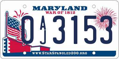 MD license plate 0AJ3153