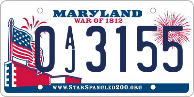 MD license plate 0AJ3155