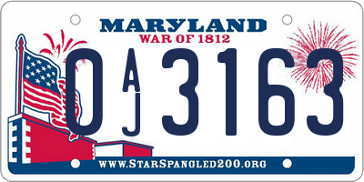 MD license plate 0AJ3163