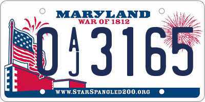 MD license plate 0AJ3165