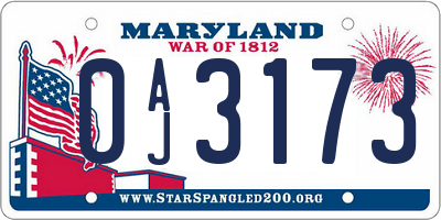 MD license plate 0AJ3173