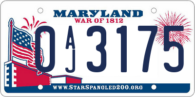 MD license plate 0AJ3175