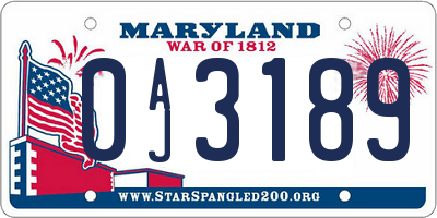 MD license plate 0AJ3189