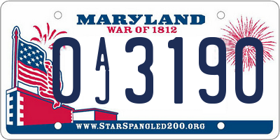 MD license plate 0AJ3190