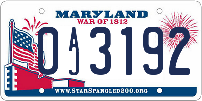 MD license plate 0AJ3192