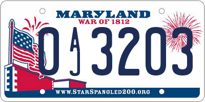 MD license plate 0AJ3203