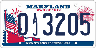 MD license plate 0AJ3205