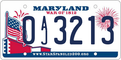 MD license plate 0AJ3213