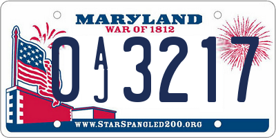 MD license plate 0AJ3217