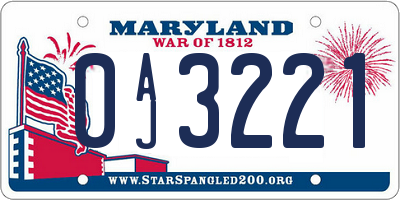 MD license plate 0AJ3221