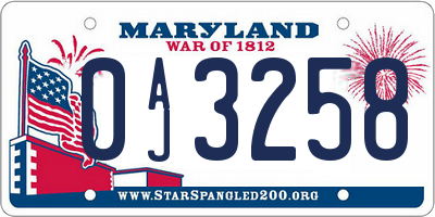 MD license plate 0AJ3258