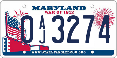 MD license plate 0AJ3274