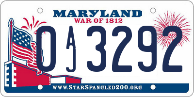 MD license plate 0AJ3292