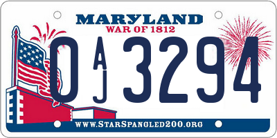 MD license plate 0AJ3294