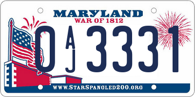 MD license plate 0AJ3331
