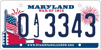 MD license plate 0AJ3343