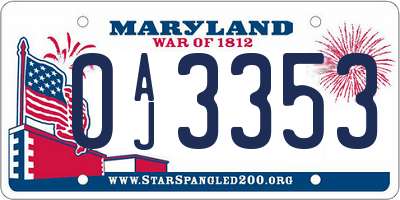 MD license plate 0AJ3353