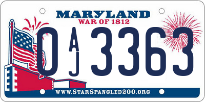 MD license plate 0AJ3363