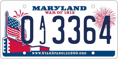 MD license plate 0AJ3364