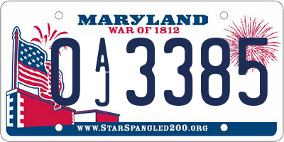 MD license plate 0AJ3385