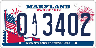 MD license plate 0AJ3402