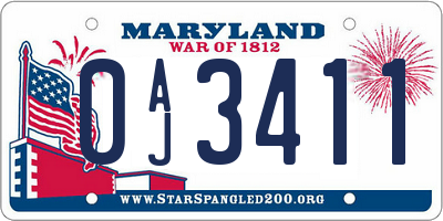 MD license plate 0AJ3411