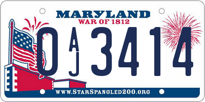 MD license plate 0AJ3414