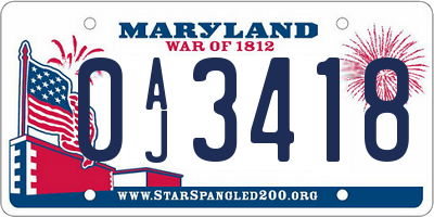 MD license plate 0AJ3418