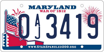 MD license plate 0AJ3419