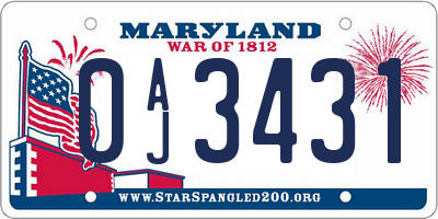 MD license plate 0AJ3431