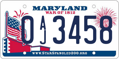 MD license plate 0AJ3458