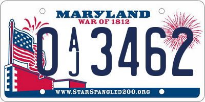 MD license plate 0AJ3462