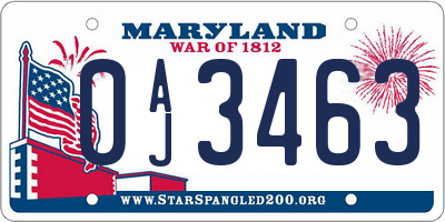 MD license plate 0AJ3463