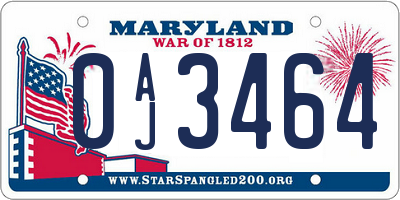 MD license plate 0AJ3464